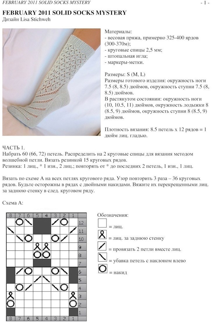 описание и схема вязания носков