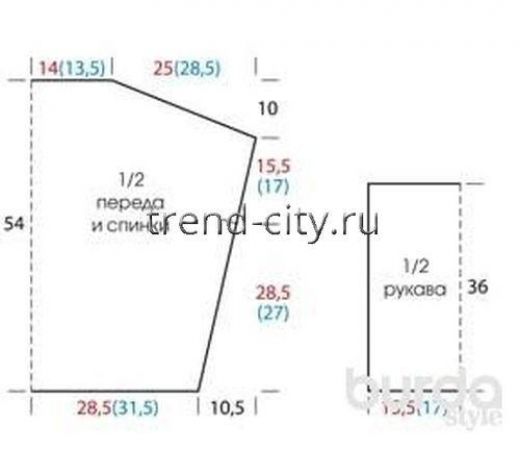 Ажурный джемпер крючком с узором «треугольники» выкройка