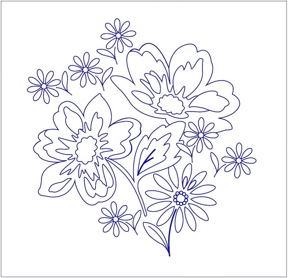 Pink Flowers and Blue Asters - outline for transfer