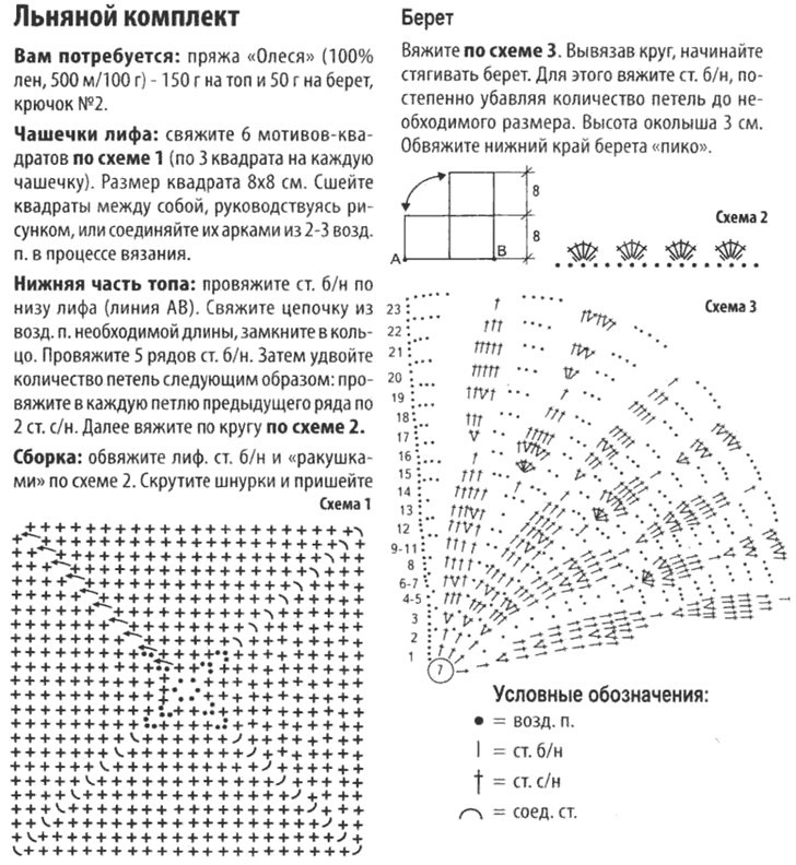 схема вязания берета и топа