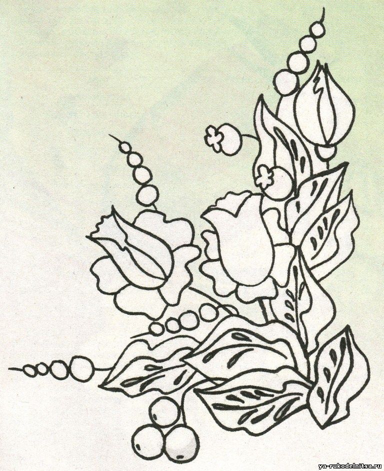Autumn Bouquet Napkin - outline for transfer, berries and roses
