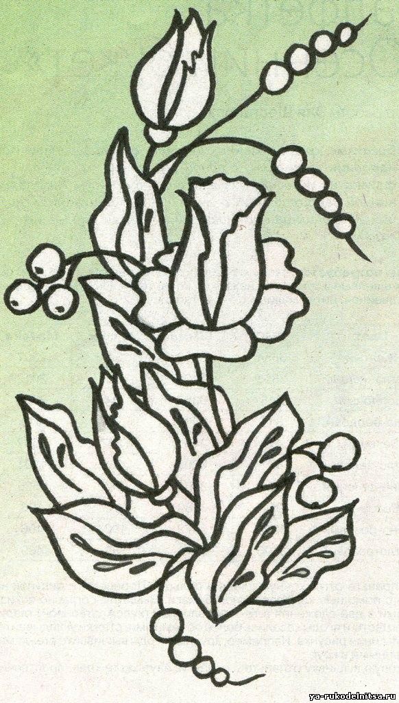 Autumn Bouquet Napkin - outline for transfer, tulip and rose