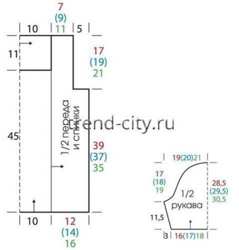 Топ крючком с бордюром по центру выкройка