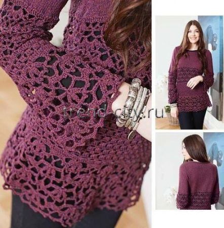 Tunic with Lace Inserts - purple tunic front and back