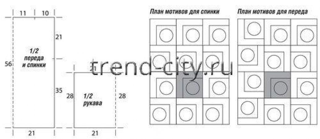 Укороченный пуловер крючком из мотивов схема