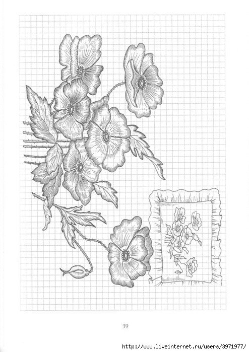 Poppies and Grapevine Motifs - poppy bouquet outline sketch