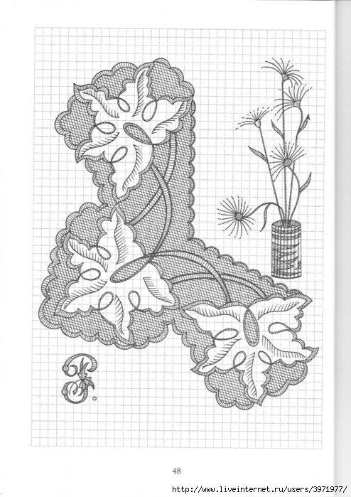 Poppies and Grapevine Motifs - leaf and flower monogram outline