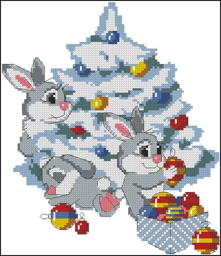 Bunnies Under the Christmas Tree