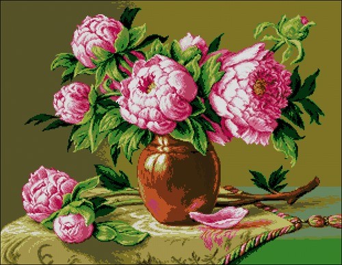 Pink Peonies in Copper Vase