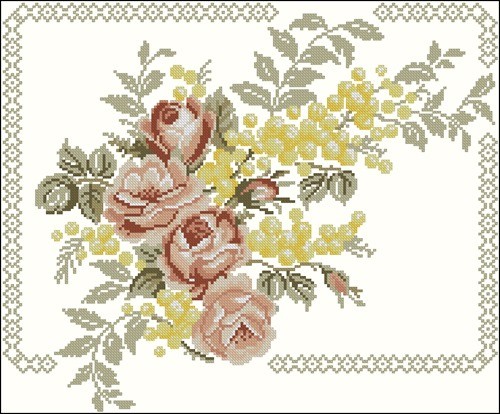 Cushion with Roses and Mimosa