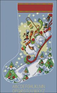 Sledding Snowmen Stocking Sledding Snowmen Stocking