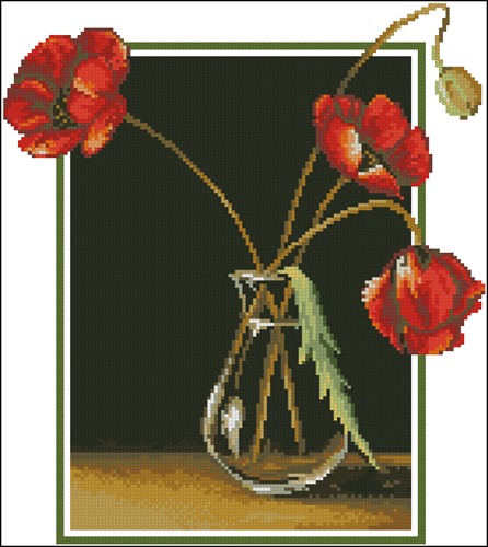 Red Poppies in a Glass Vase
