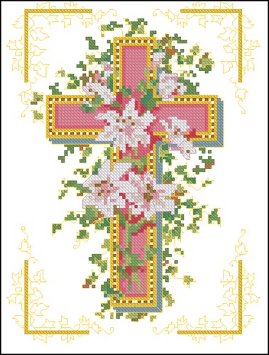 Pink Cross with Lilies