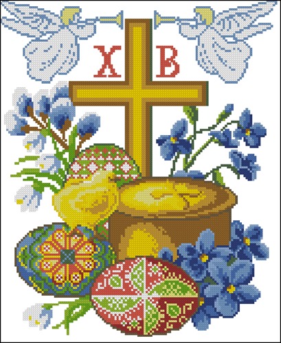 Easter Cross with Angels and Pysanky