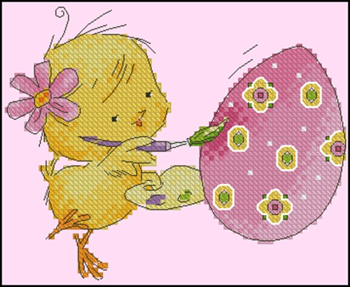 Chick Painting an Easter Egg