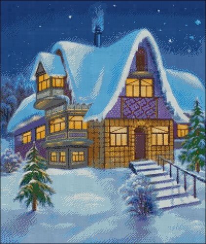 Winter Cottage at Night