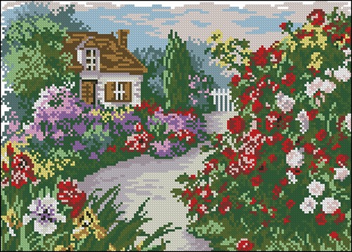 Cottage Path with Red Roses