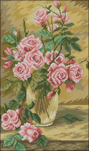Pink Roses in Glass Vase