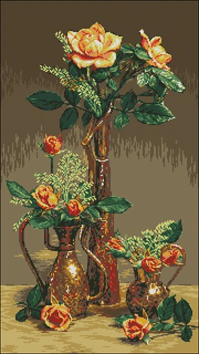Roses in Copper Vases