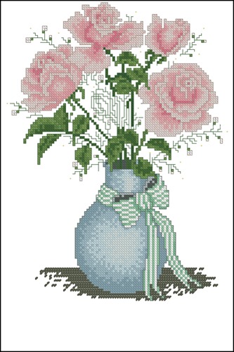 Pink Roses with Striped Ribbon