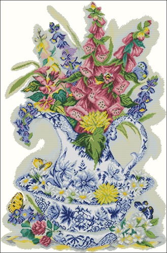 Foxglove Bouquet in Blue Pitcher