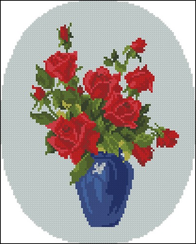 Red Roses in a Blue Vase