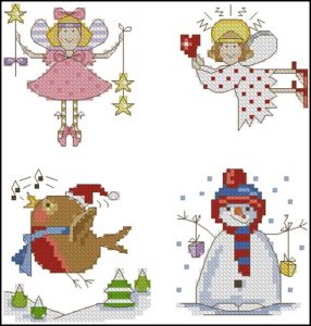 Angel, Angel with Heart, Robin, Snowman Angel, Angel with Heart, Robin, Snowman