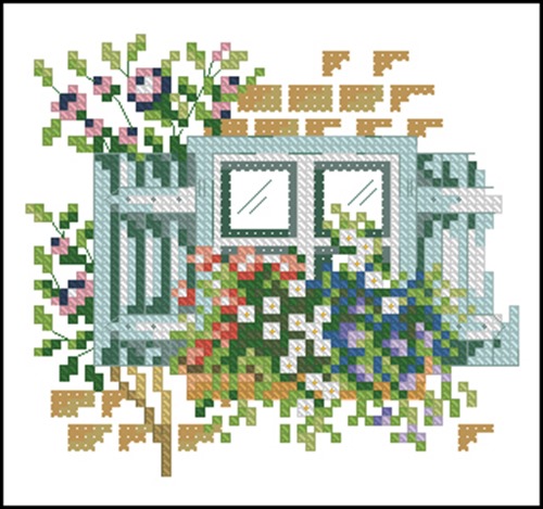 Brick Window with Pink Roses