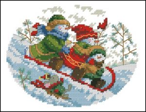 Снеговики на санках Снеговики на санках