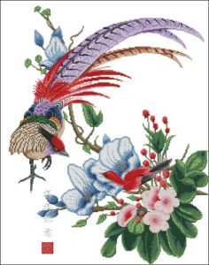 Peacock & flowers