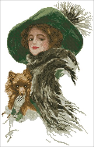 Lady in Green Hat with Fox Terrier