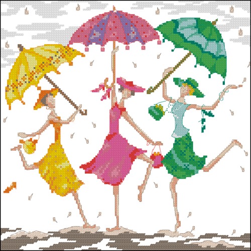 Dancing Ladies with Umbrellas