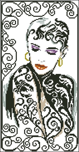 Woman with Swirling Scrollwork