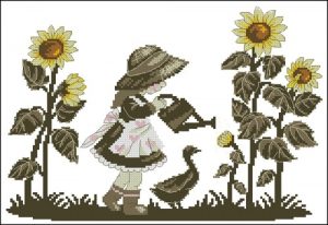 Girl watering flowers Girl watering flowers