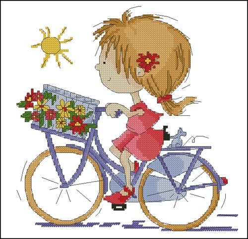 Girl on a Flower Basket Bike