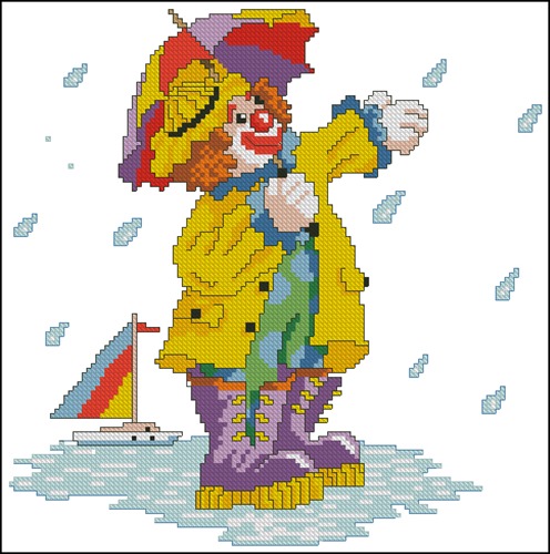 Clown in Rain Boots with Umbrella