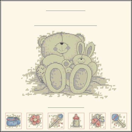 Teddy Bear and Bunny Birth Sampler