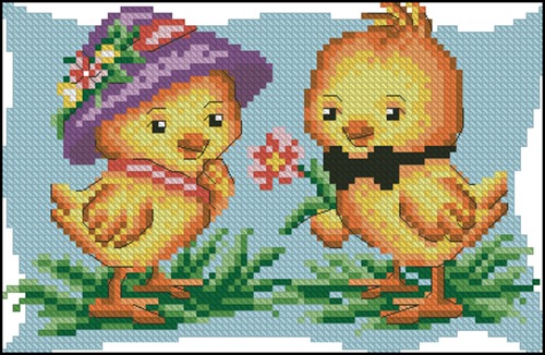 Two Chicks with Flowers