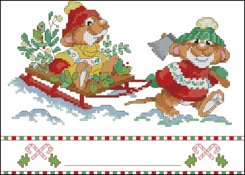 Mice Sledding in Winter