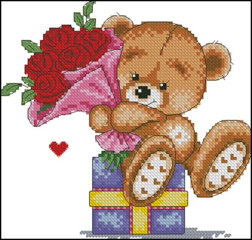 Teddy Bear with Roses and Gift