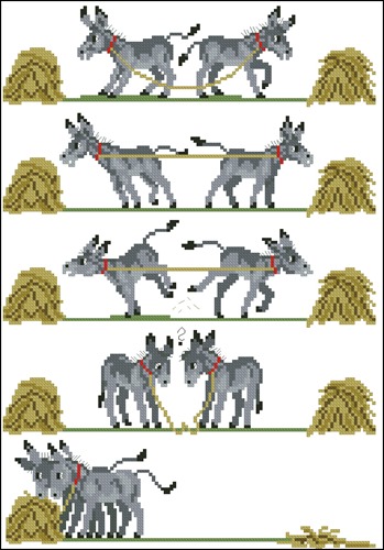 Two Donkeys and Hay Bales