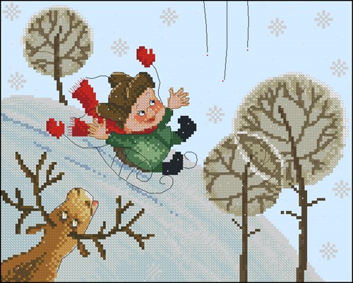 Boy Sledding Down the Hill
