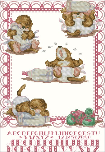 K1693 Teddy Bear Birth Sampler