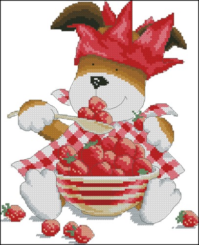 Jester Puppy With Strawberries