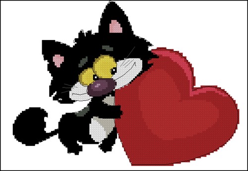 Black Kitten with Red Heart
