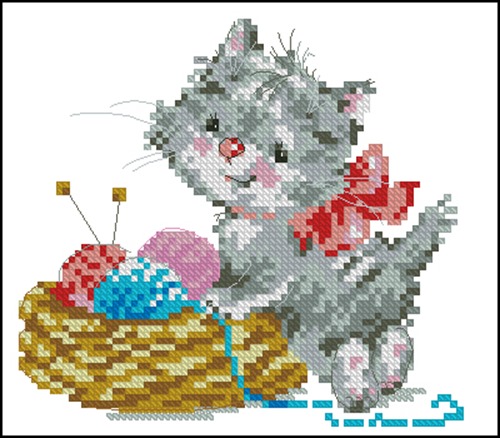 Kitten with Yarn Basket