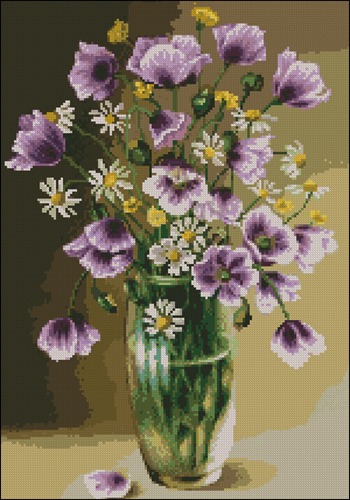 Bluebells and Daisies in Vase