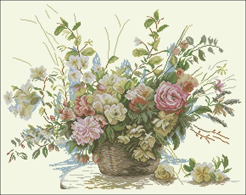 Pastel Rose Bouquet in Basket