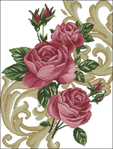 Roses with Vintage Scrollwork