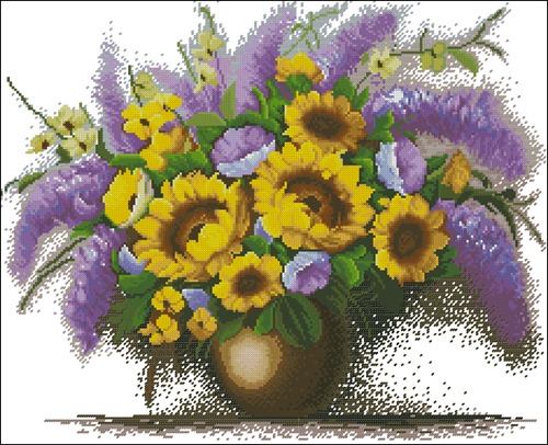 Summer Bouquet of Sunflowers and Lilac